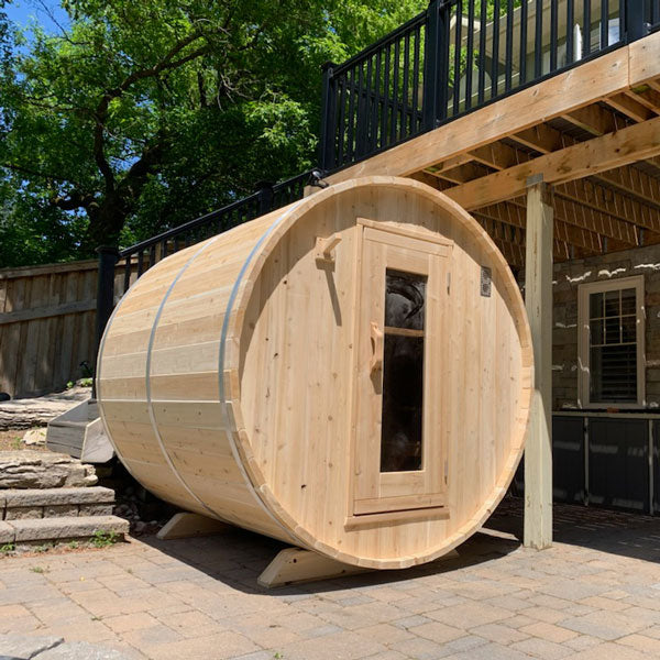 Canadian Timber Tranquility Barrel Sauna, exterior detail