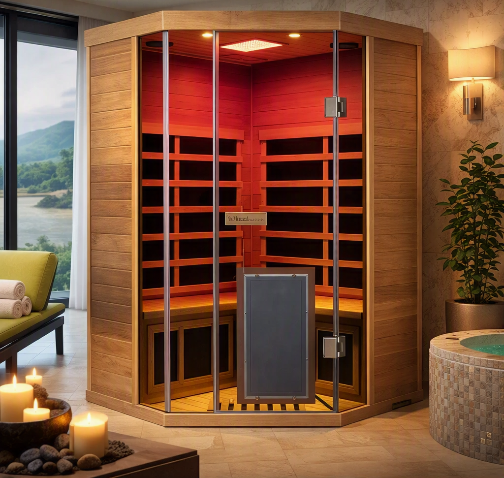 Wizzisauna Corner Red Cedar Full-Glass Sauna
