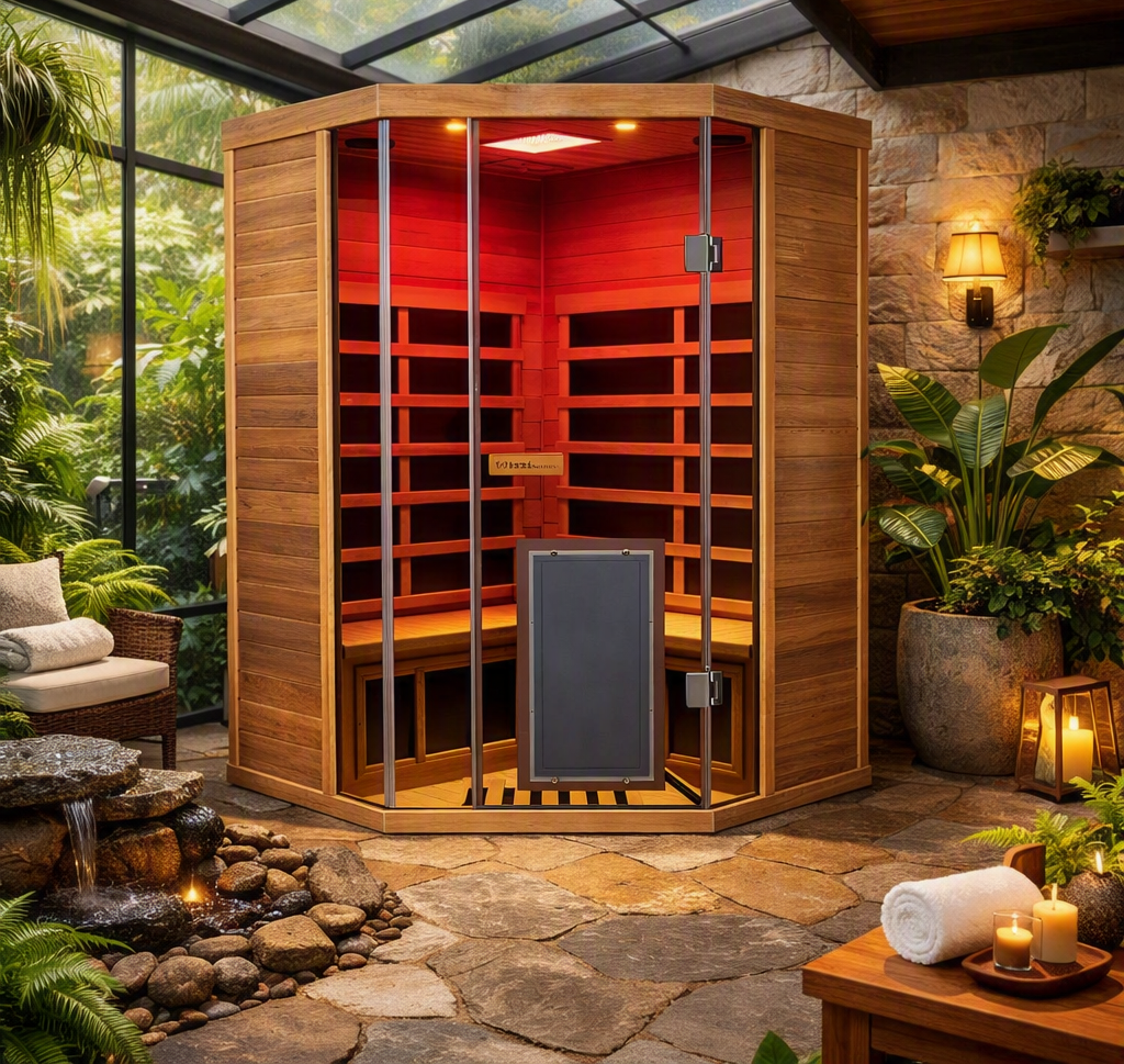 Wizzisauna Corner Red Cedar Full-Glass Sauna