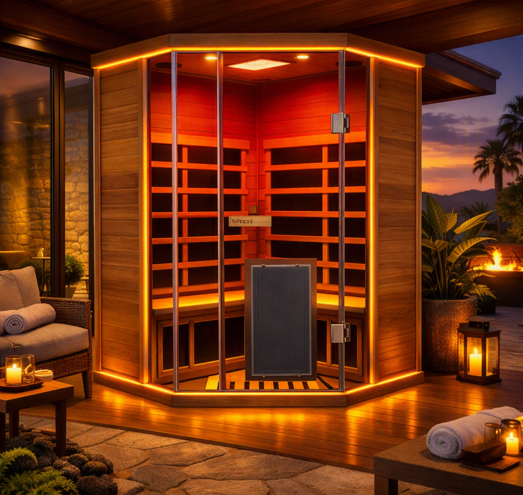 Wizzisauna Corner Red Cedar Full-Glass Sauna