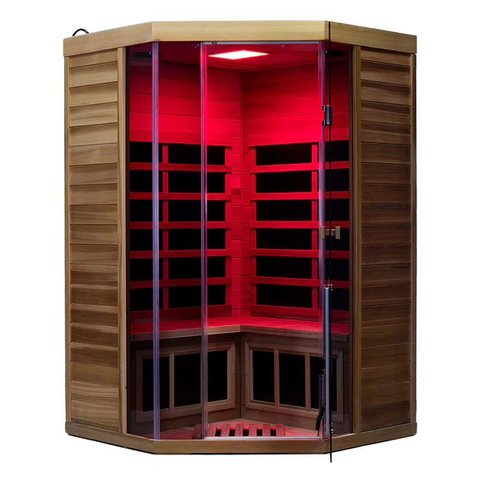 Wizzisauna Corner Red Cedar Full-Glass Sauna