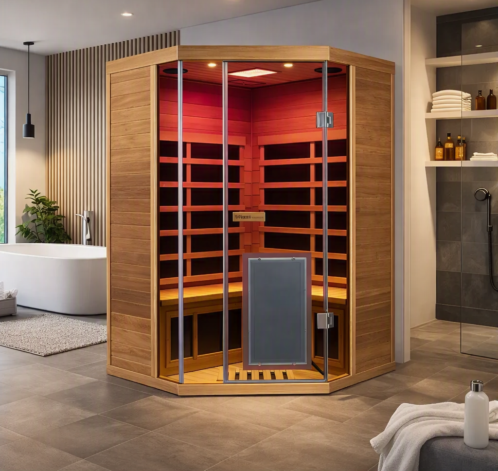 Wizzisauna Corner Red Cedar Full-Glass Sauna
