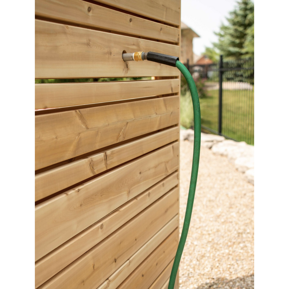 CT Savannah Outdoor Shower rainfall spray closeup